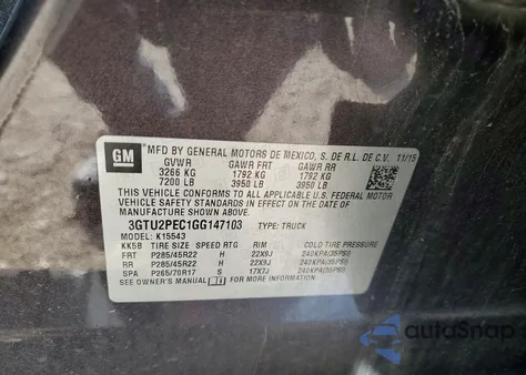 2016 GMC Sierra K1500 Denali из США, поврежденный, VIN 3GTU2PEC1GG147103